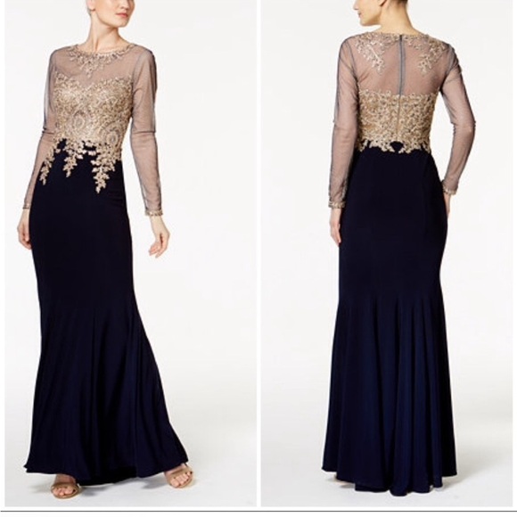 Xscape Embroidered Illusion Gown Dress - Picture 8 of 8